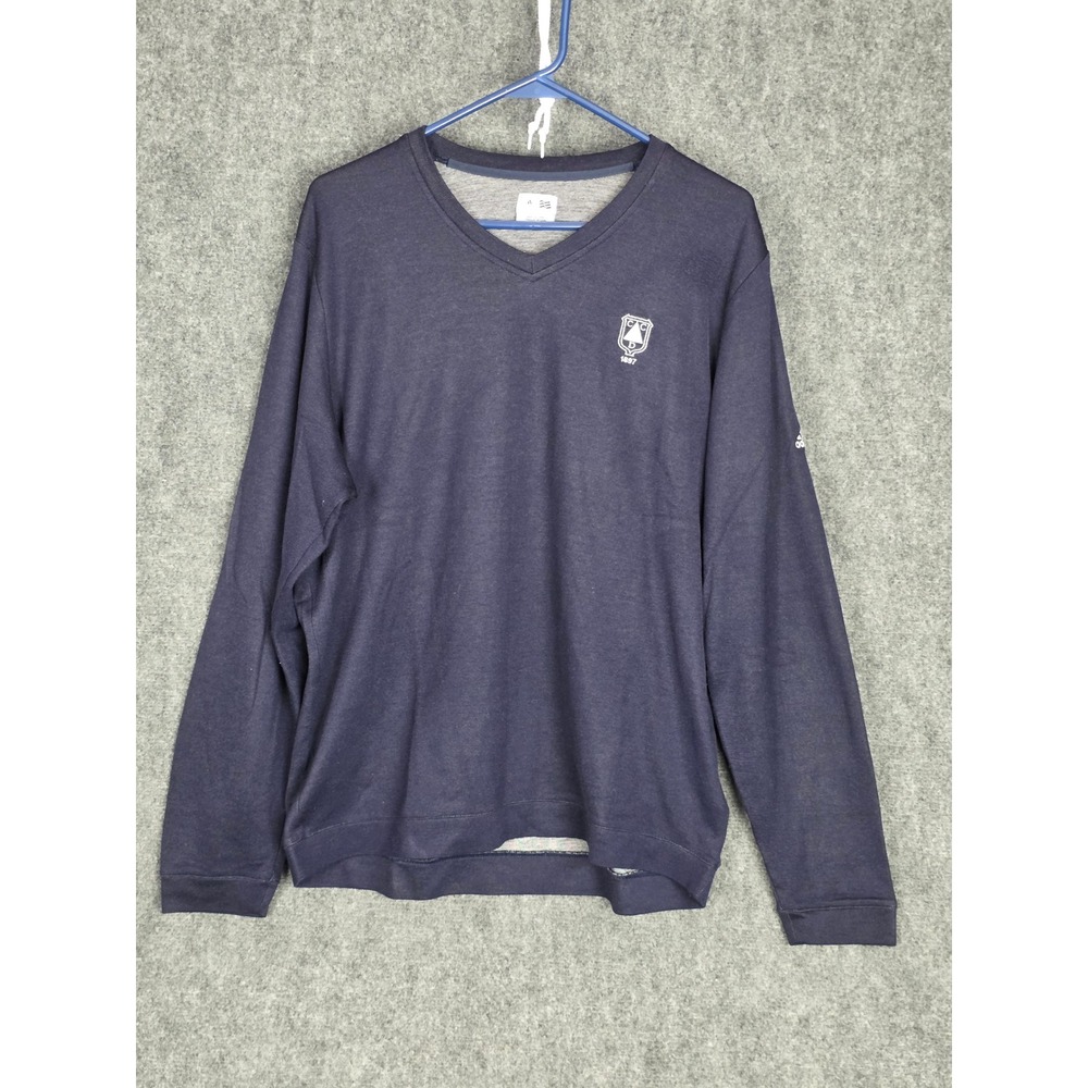 Adidas Mens Golf 1897 Long Sleeve V Neck Sweatshirt Pullover Navy Blue Logo Sz L